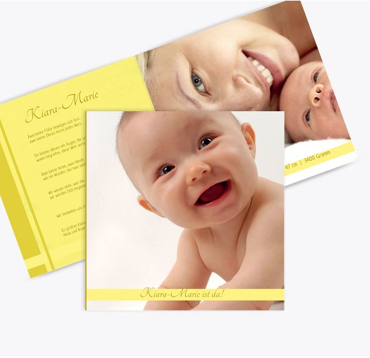 Geburtskarte Klangvolle Streifen KräftigHellGelb 145x145mm