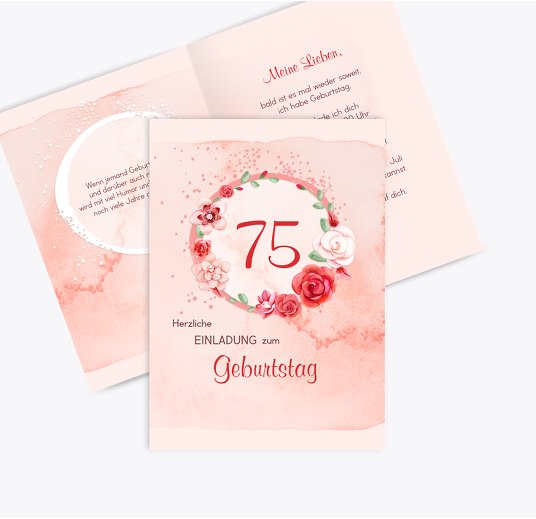 Geburtstagseinladung Aquarell Rosen 75 PastellHellRot 105x148mm
