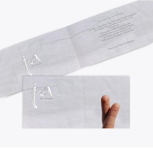 Hochzeit Einladung Fingerpaar 2 Grau 215x105mm