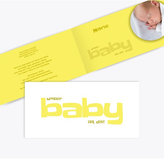 Baby Dankeskarte Baby KräftigHellGelb 215x105mm
