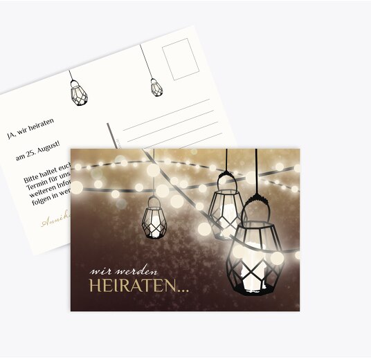 Save-the-Date Vintage Laterne Dunkelrotlila 148x105mm