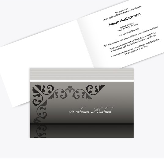 Trauerkarte Briefpapier quer Trauergrau 170x114mm