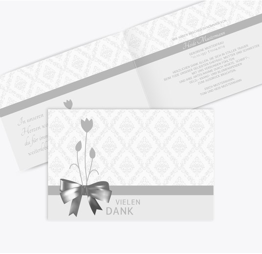 Dankeskarte Schleife quer Grau 170x114mm