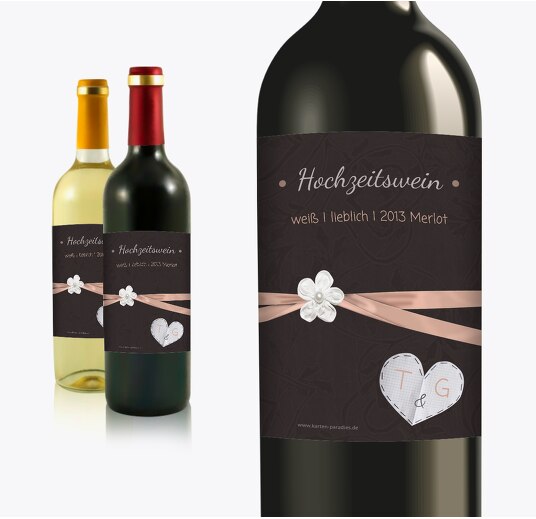 Hochzeit Flaschenetikett sanfte Blüte PastellHellRot 90x120mm