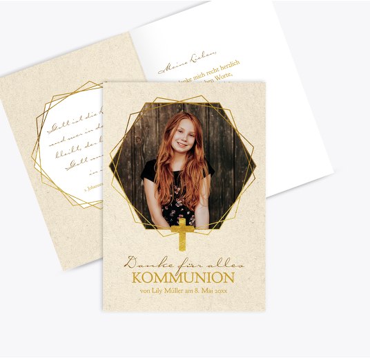 Kommunion Dankeskarte Goldrausch OckerGelb 105x148mm