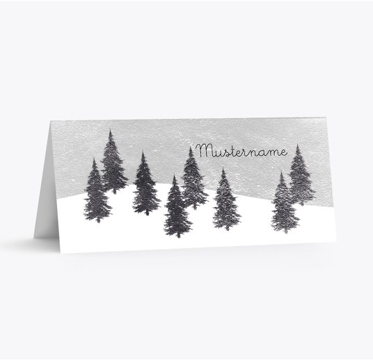 Tischkarte Winterwald Grau 100x44mm
