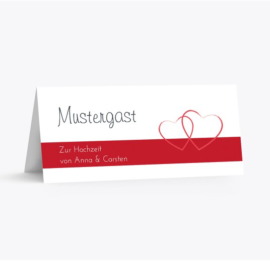 Hochzeit Tischkarte Herzensband Rot 100x44mm