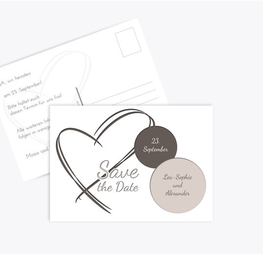 Hochzeit Save-the-Date Doppelherz DunkelgrauBraun 148x105mm