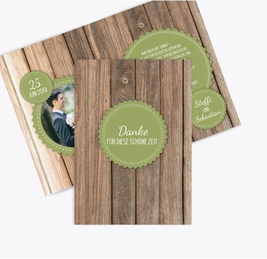 Hochzeit Dankeskarte Vintage Holz PastellHellGrün 105x148mm