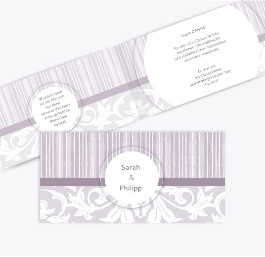 Hochzeit Dankeskarte Streifenzauber 2 LilaFlieder 215x105mm