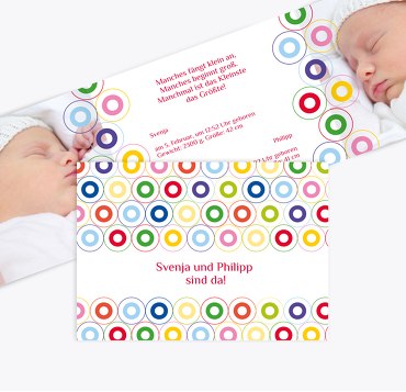 Babykarte Zwillinge bunt