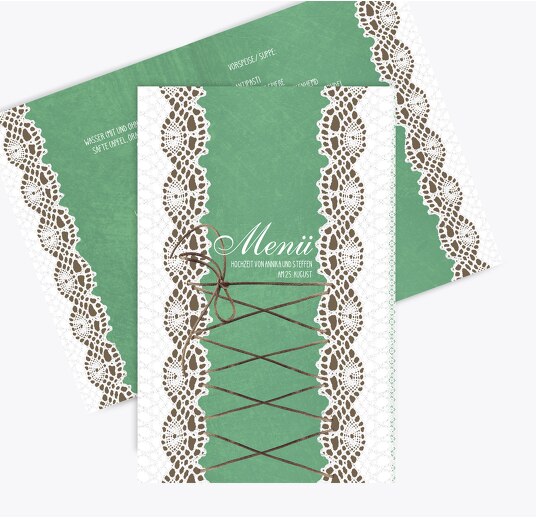 Hochzeit Menükarte Vintage Schleife TürkisGrauMatt 148x210mm