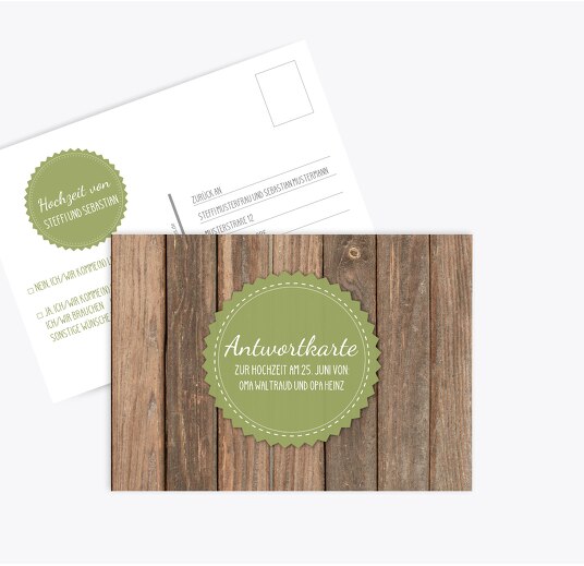Antwortkarte Vintage Holz PastellHellGrün 148x105mm