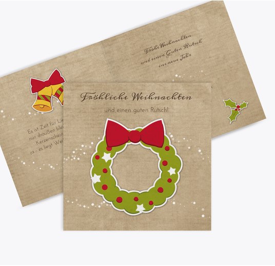 Grußkarte Weihnachtskranz Hellbraun 145x145mm