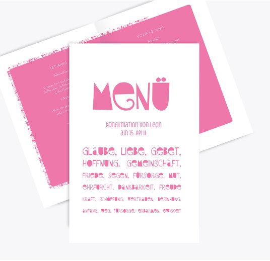 Konfirmation Menükarte Spruchkreis Pinkrosa 148x210mm