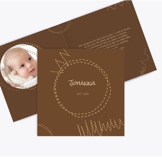 Geburtskarte Naht braunmatsch 145x145mm
