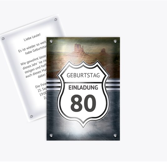 Geburtstagseinladung Route 80 Grau 105x148mm