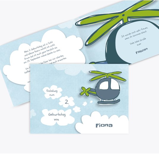 Einladungskarte Hubschrauber MattBlau 148x105mm