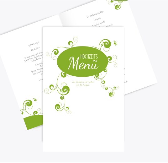 Hochzeit Menükarte squiggle chubby Grasgruen 148x210mm
