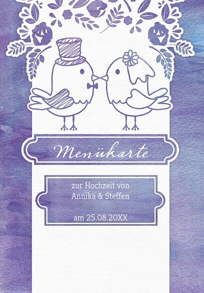 Ansicht 3 - Hochzeit Menükarte Vogelpaar