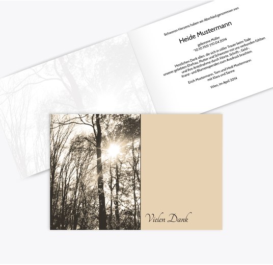 Dankeskarte Wald quer Trauerbeige 170x114mm