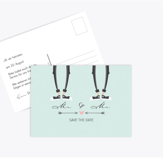 Save-the-Date Pärchen - Männer Hellgruenblau 148x105mm