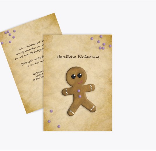 Einladung Lebkuchenmännchen HellgrauLila 105x148mm