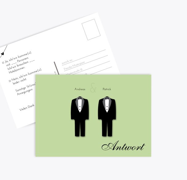 Hochzeit Antwortkarte suits