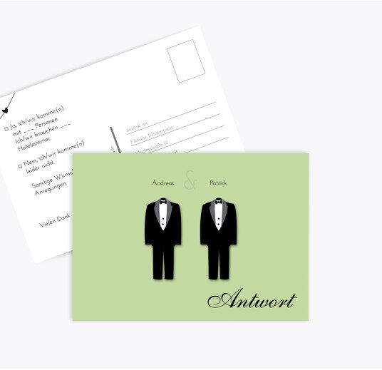 Hochzeit Antwortkarte suits MattGrün 148x105mm