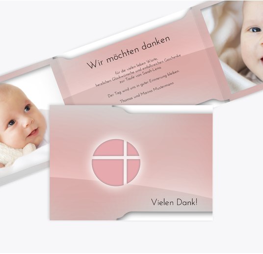 Taufe Dankeskarte Spiegelung PastellHellRot 148x105mm