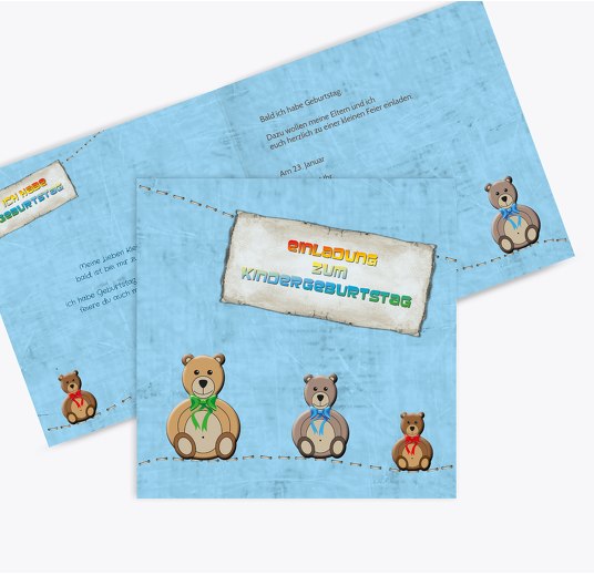 Einladung zum Geburtstag Bärchen babyblau 145x145mm