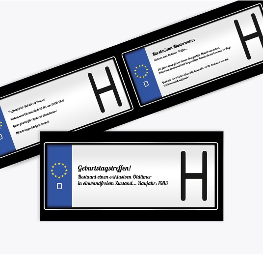 Einladung Historisches Kennzeichen Schwarz 215x105mm