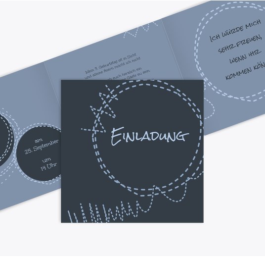 Geburtstagseinladung Flicken DunkeltiefBlau 145x145mm