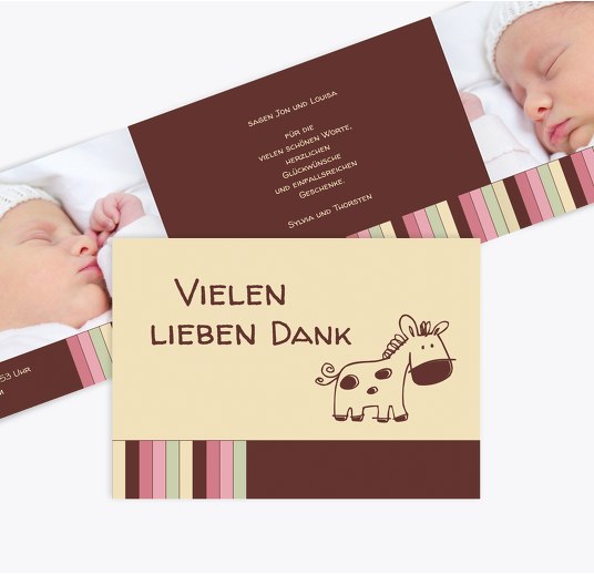 Baby Dankeskarte Zwillinge Retro RotBraunDunkel 148x105mm