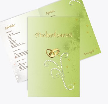 Hochzeit Menükarte Eheringe Perlen