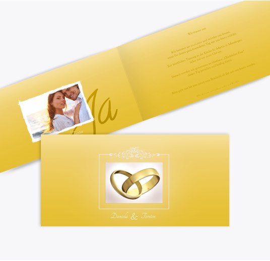 Hochzeit Einladung Din Ringetausch KräftigHellGelb 215x105mm