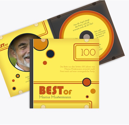 Geburtstagseinladung Best Of 100 Foto KräftigHellGelb 145x145mm