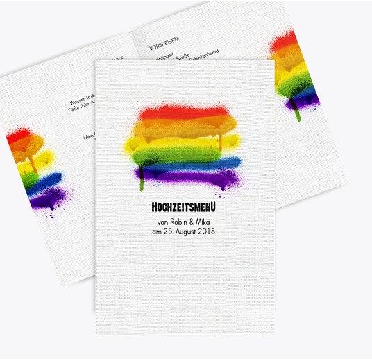 Menükarte Regenbogenliebe Weiß 148x210mm