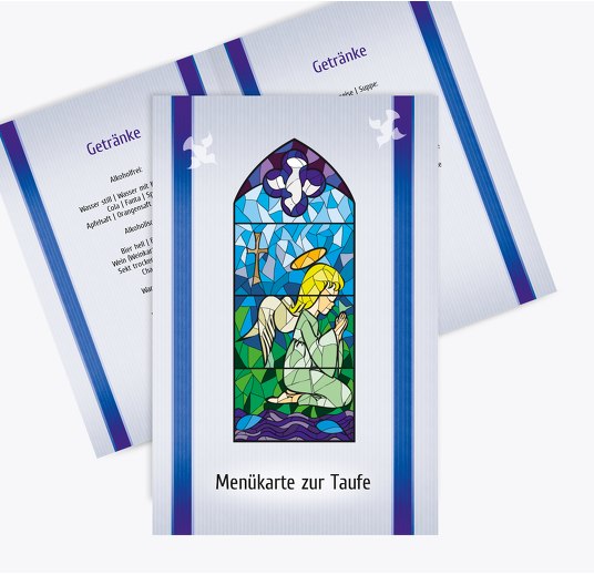 Taufe Menükarte Kirchenfenster Blau 148x210mm