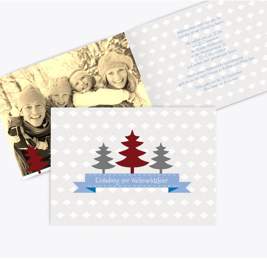 Foto Einladung Tannenbaum Banner KräftigHellMarineblau 148x105mm