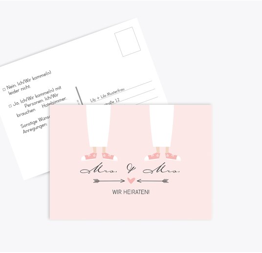Antwortkarte Pärchen - Frauen Rosa 148x105mm