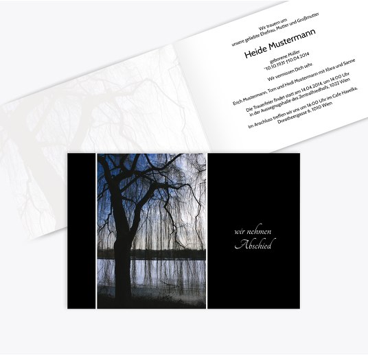 Trauerkarte Baum quer Schwarz 170x114mm