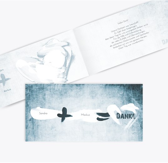 Hochzeit Dankeskarte Du + Ich = Liebe 2 DunkelgrauBlau 215x105mm