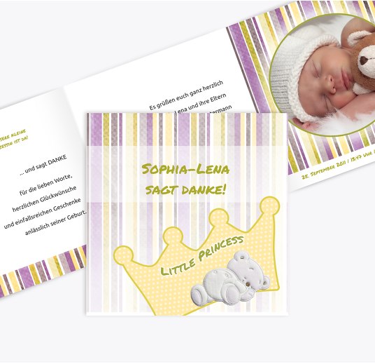 Baby Dankeskarte Krone MattGelb 145x145mm