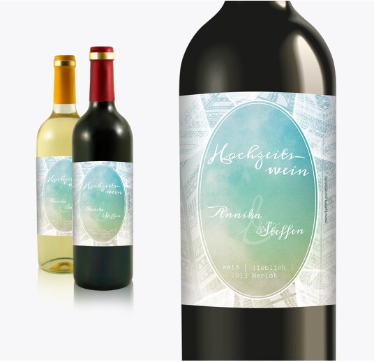 Flaschenetikett Federleicht AquaTürkis 90x120mm