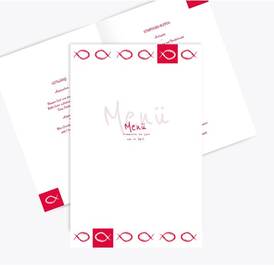 Menükarte zur Kommunion Fische Rot 148x210mm