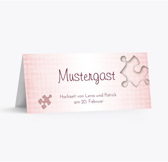 Hochzeit Tischkarte Puzzle PastellHellRot 100x44mm