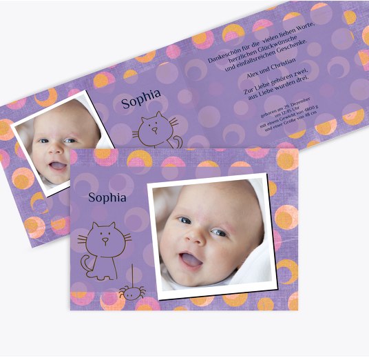 Baby Dankeskarte Katze Lilamatt 148x105mm