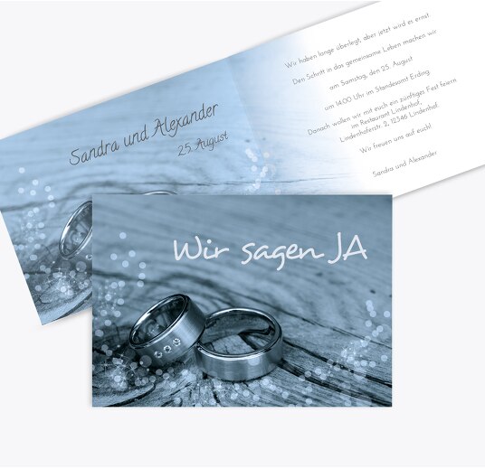 Hochzeit Einladungskarte Eheringe MattBlauDunkler 148x105mm
