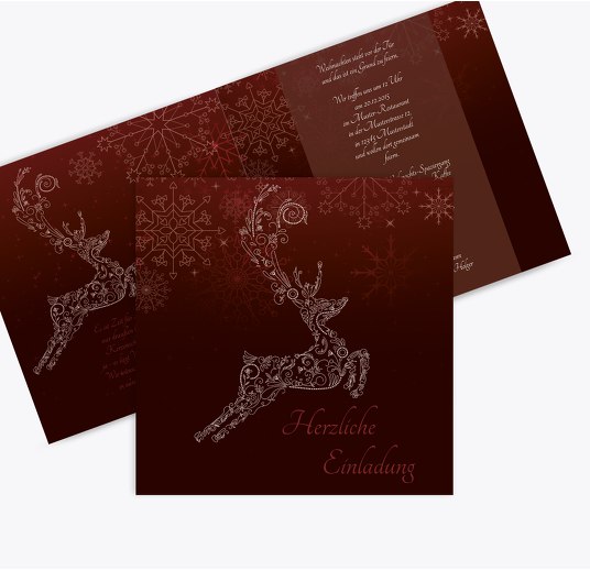Einladung Schnörkelhirsch Dunkelrotbraun 145x145mm